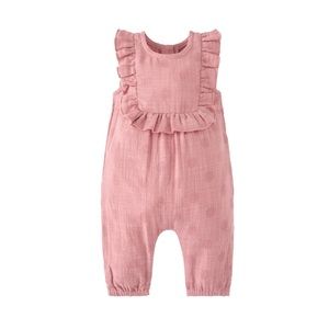 Dotted ruffled overalls